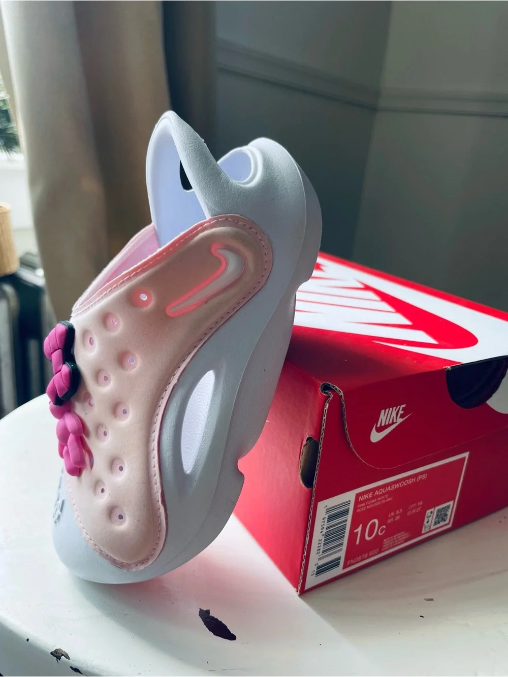 Nike Kids Pink Slip-On Sandal with Flower Charms